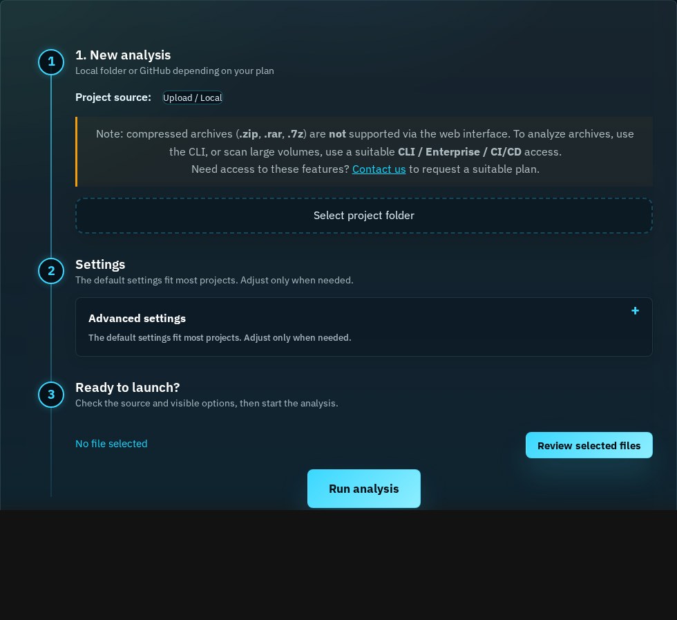 CoreAnalyzer project import interface