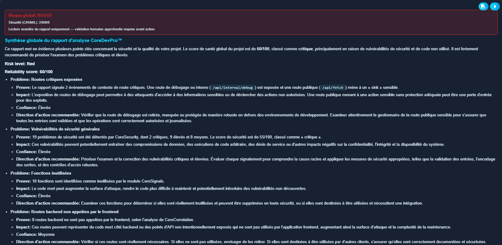Rapport Eve Assistante avec synthèse et actions prioritaires